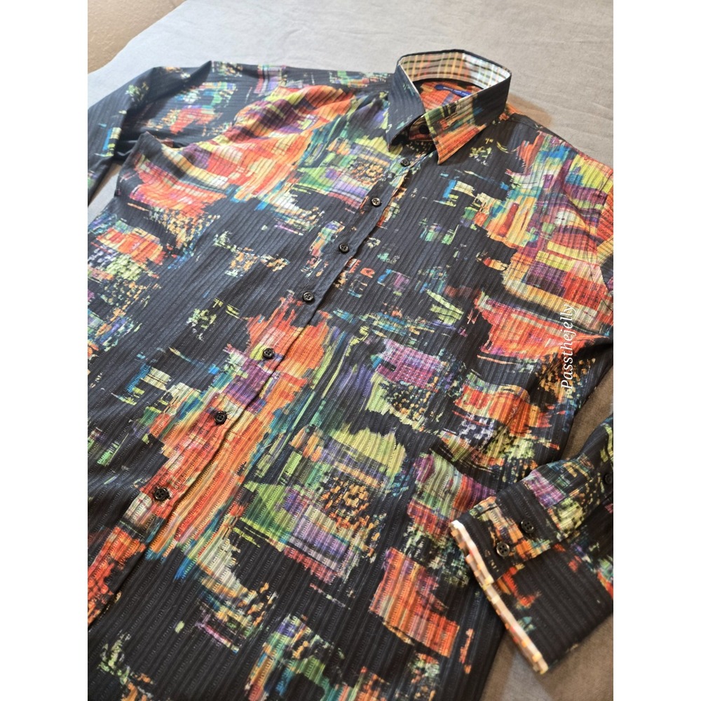 George Roth Shirt Men's XXL Black & Multi-Color Abstract Flip Cuff Button - Picture 6 of 8